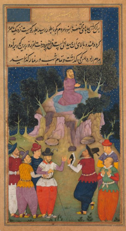 Jerome Xavier - جروم خاویر - عیسی در کوه‌های تون در نزدیکی ناصره، جایی که او دوازده تن از پیروان خود را برمی‌گزید و آنها را حواری می‌خواند، از آیینه قدوس (مرات القدس) پدر ژروم خاویر.
